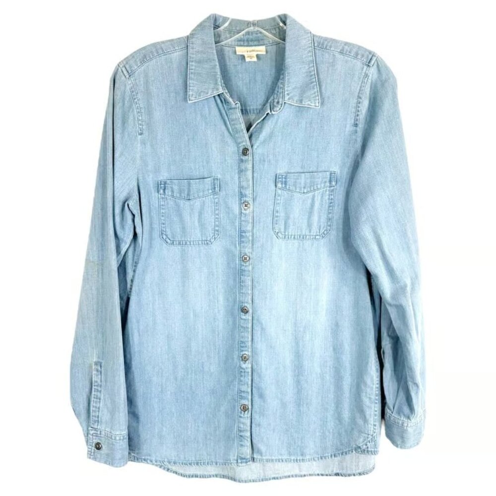 J Jill XS Shirt Button Down Denim Light Blue Top Blouse Jean Cotton Women